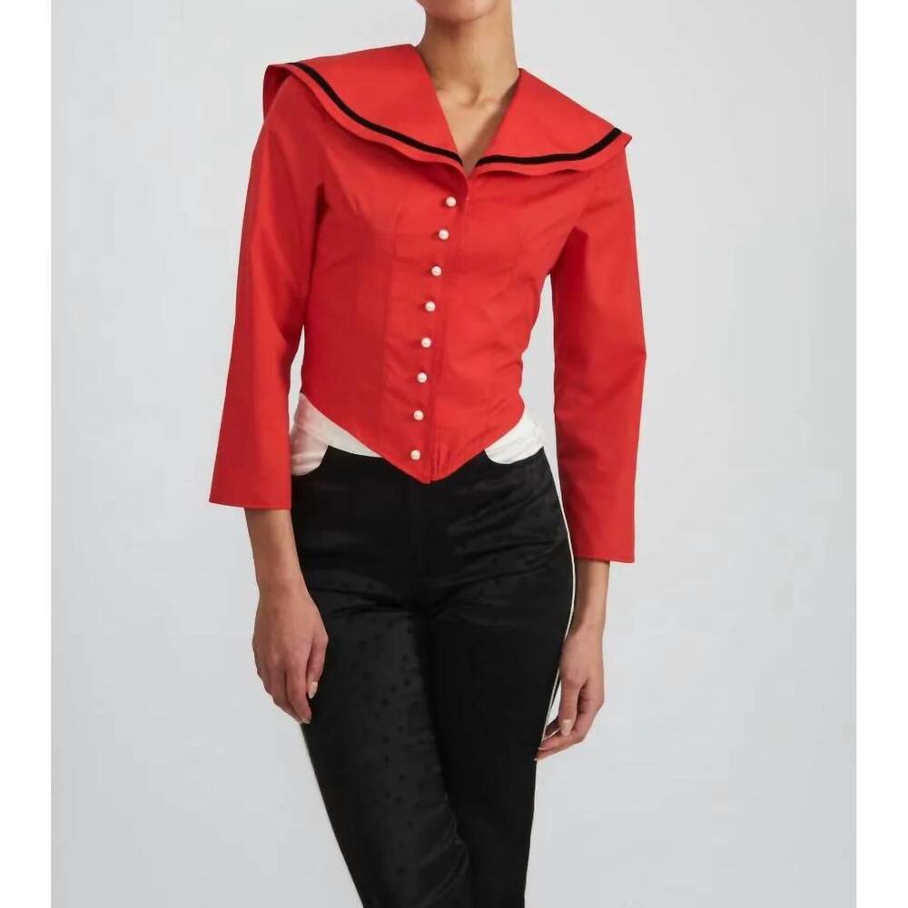 NEW BATSHEVA skipper blouse in red